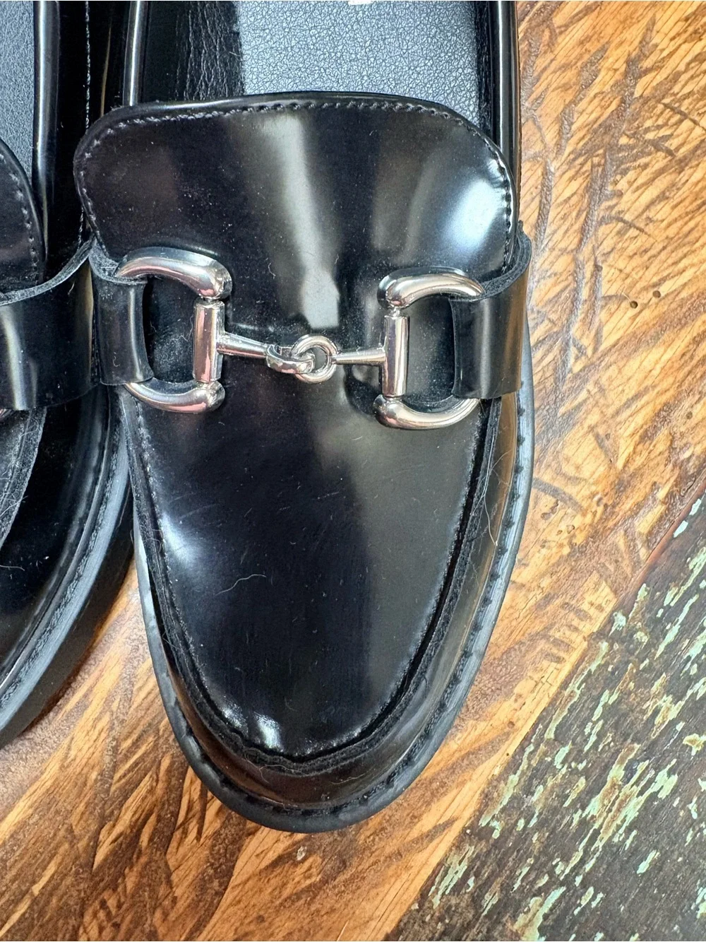 Madden Girl Carter Black Chunky Loafers Platforms with Silver Bit Detail Size 8